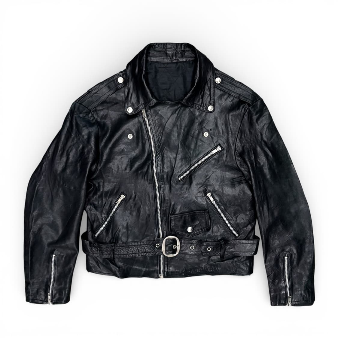 80's 프렌치 레더 바이커 자켓 상품이미지1