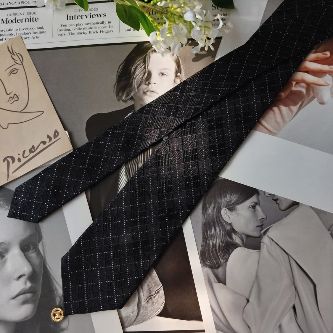 메트로시티 실크 블랙 체크 패턴 넥타이 7cm A등급 A19794 상품이미지3