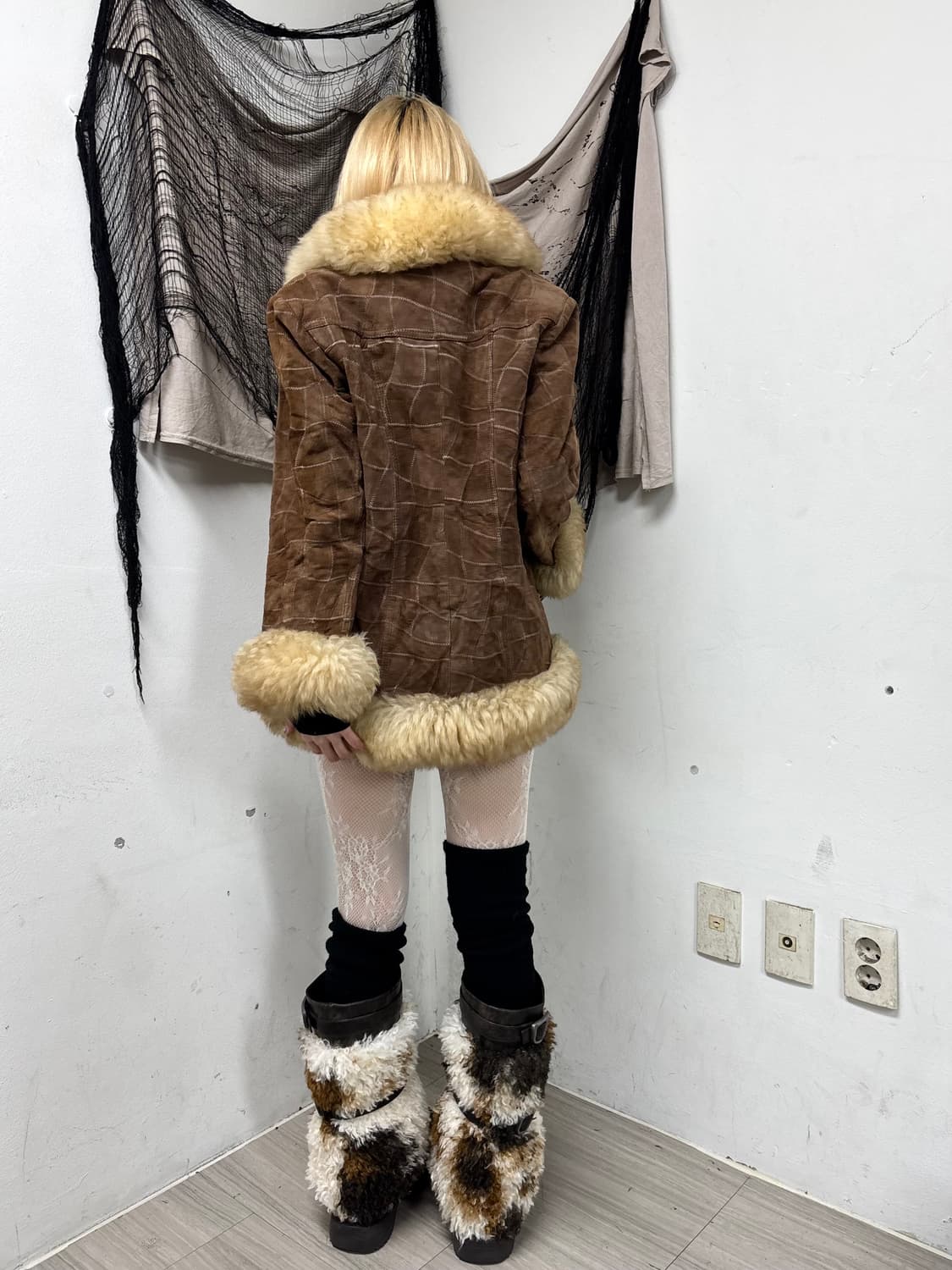 Y2K Round Fur Trimming Brown Jacket 상품이미지2