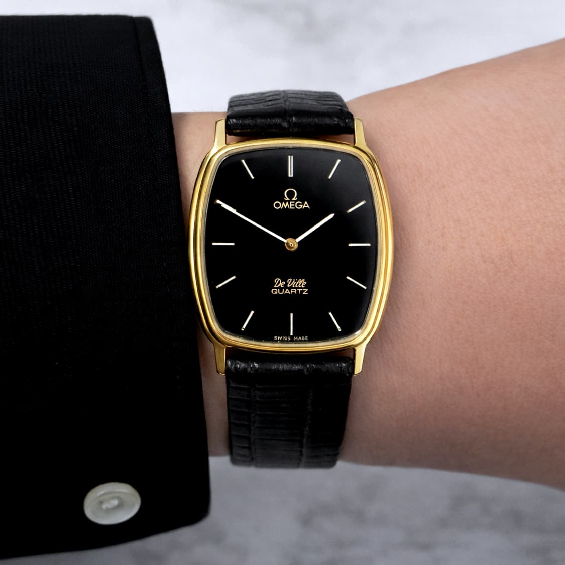 오메가 드빌 1365 남성 쿼츠 블랙 다이얼 레더워치 상품이미지3