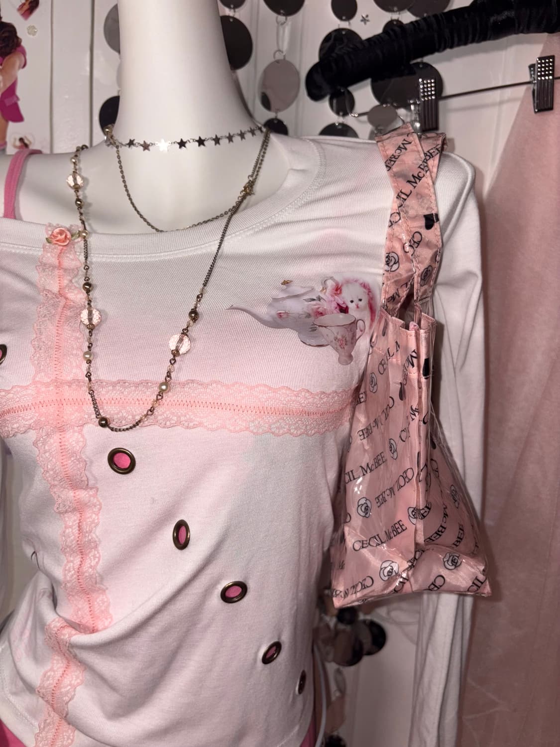 pink lace little cat top 상품이미지3