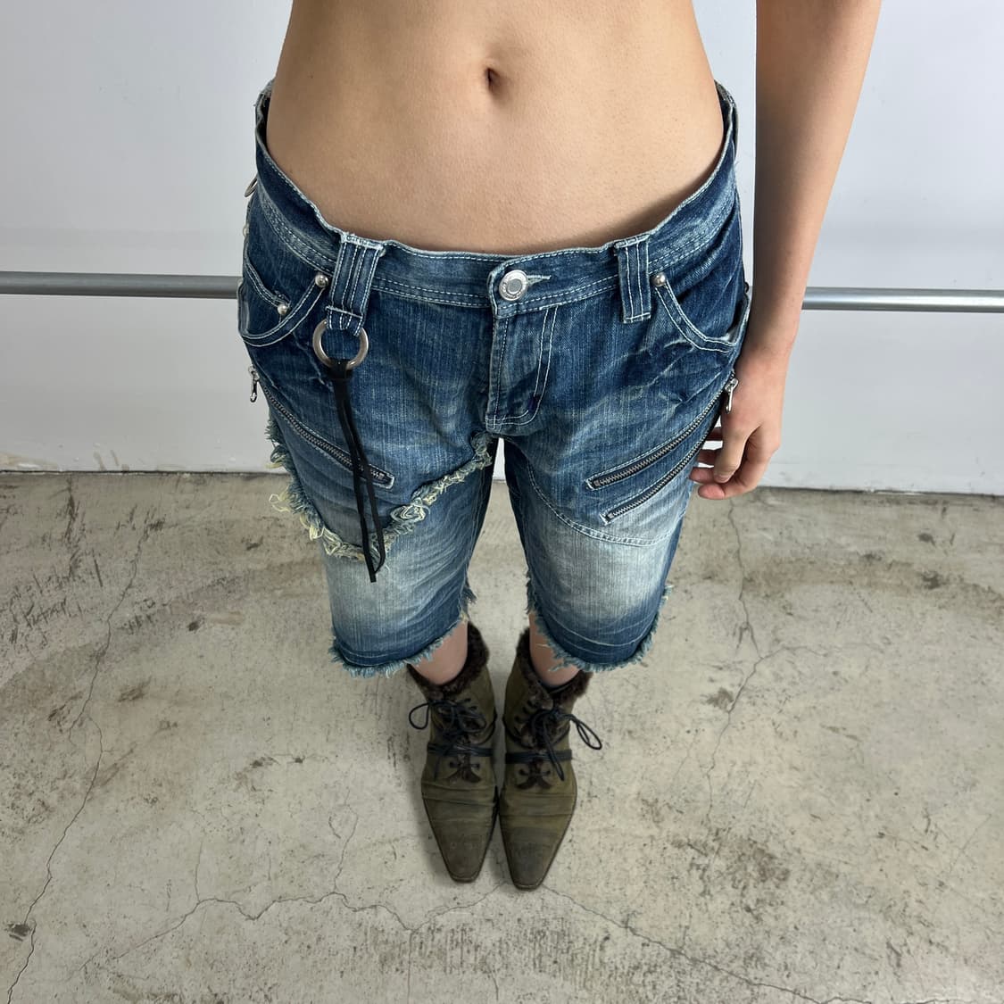 Place Plan 그런지 키링 데님 쇼츠 상품이미지4