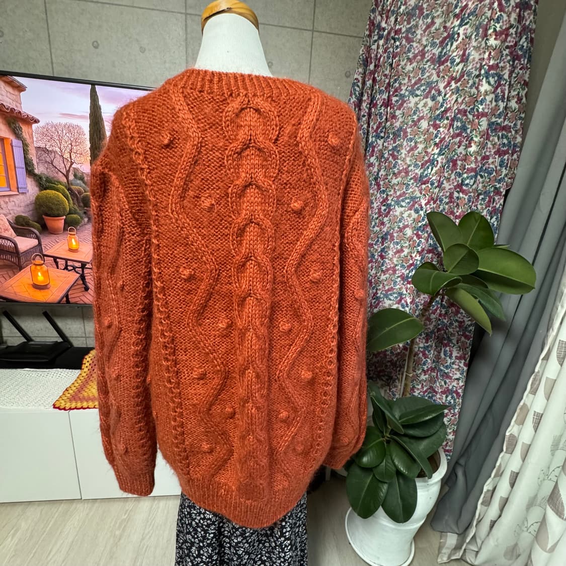 오렌지브라운 케이블 버블패턴 롱니트 스웨터 상품이미지6