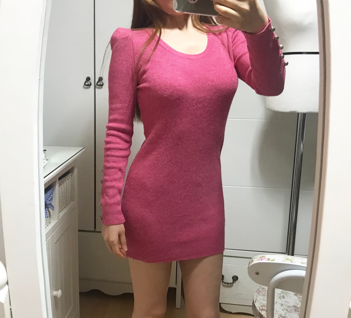  55 핑크색 초미니 원피스겸 롱티 상품이미지1