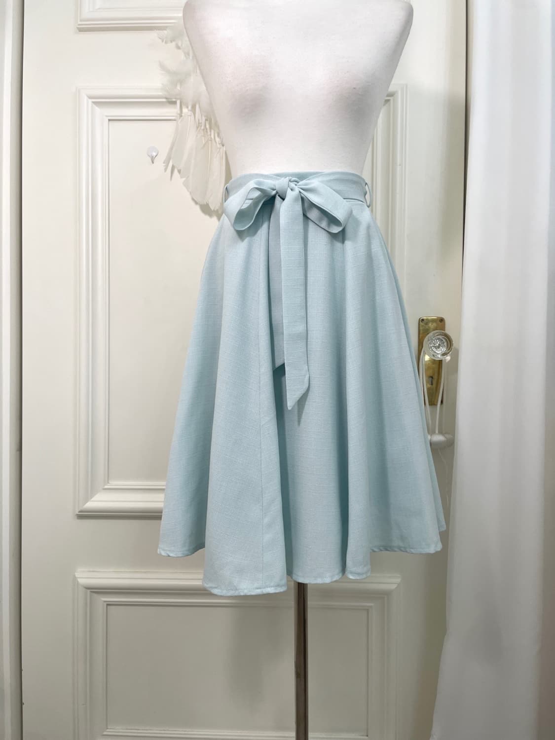 mint blue banding belt bow midi skirt 상품이미지5