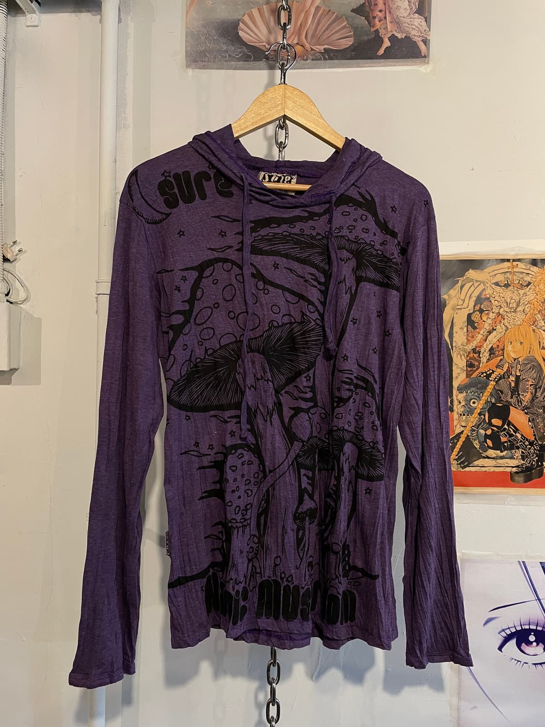 버섯 프린팅 퍼플 후드티 히피 상품이미지2
