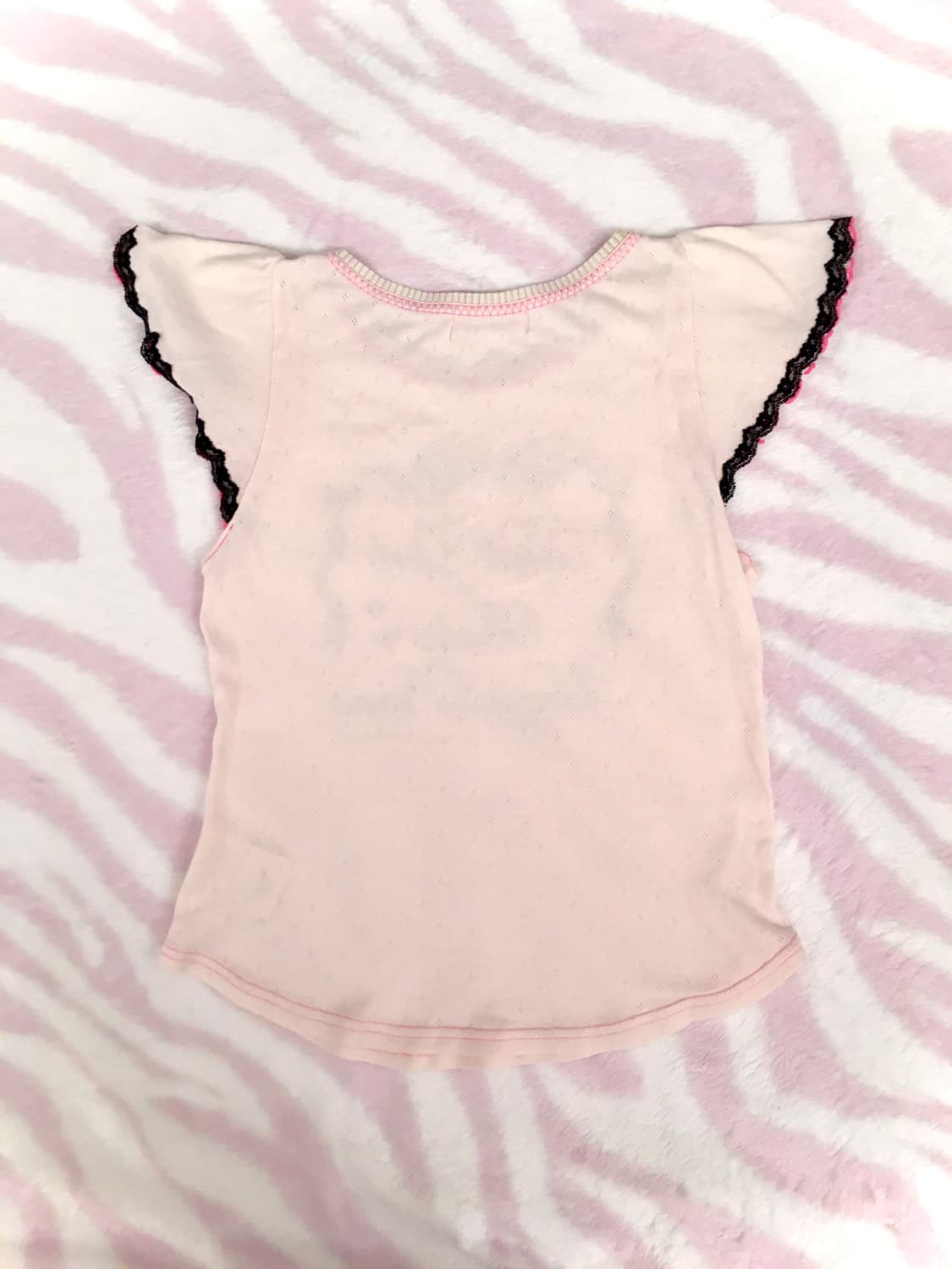 메조피아노 페일핑크 리본 레터링 레이스 반팔 탑 히메갸루 조지후쿠 상품이미지4