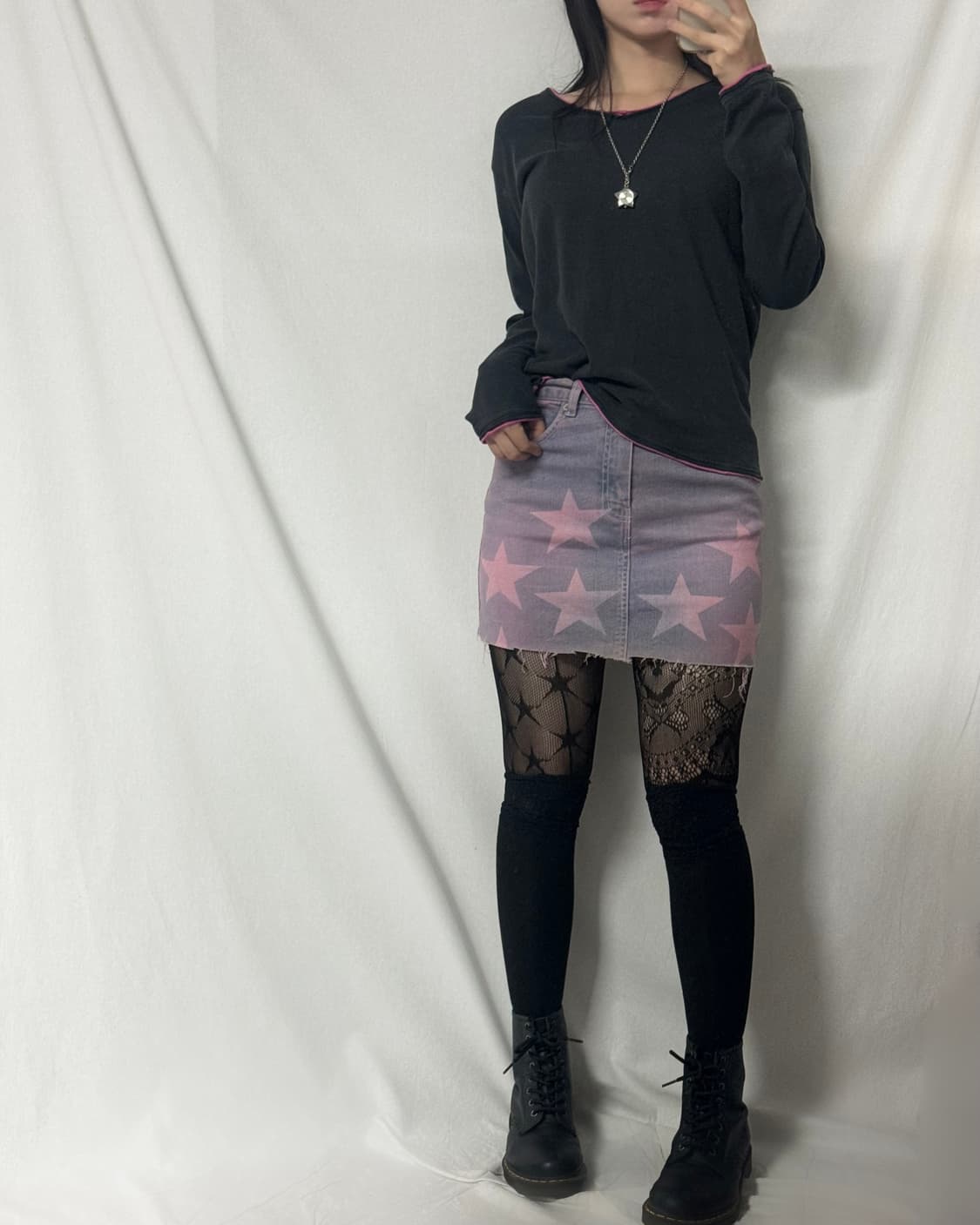 스타 프린티드 핑크 데님 스커트 상품이미지8