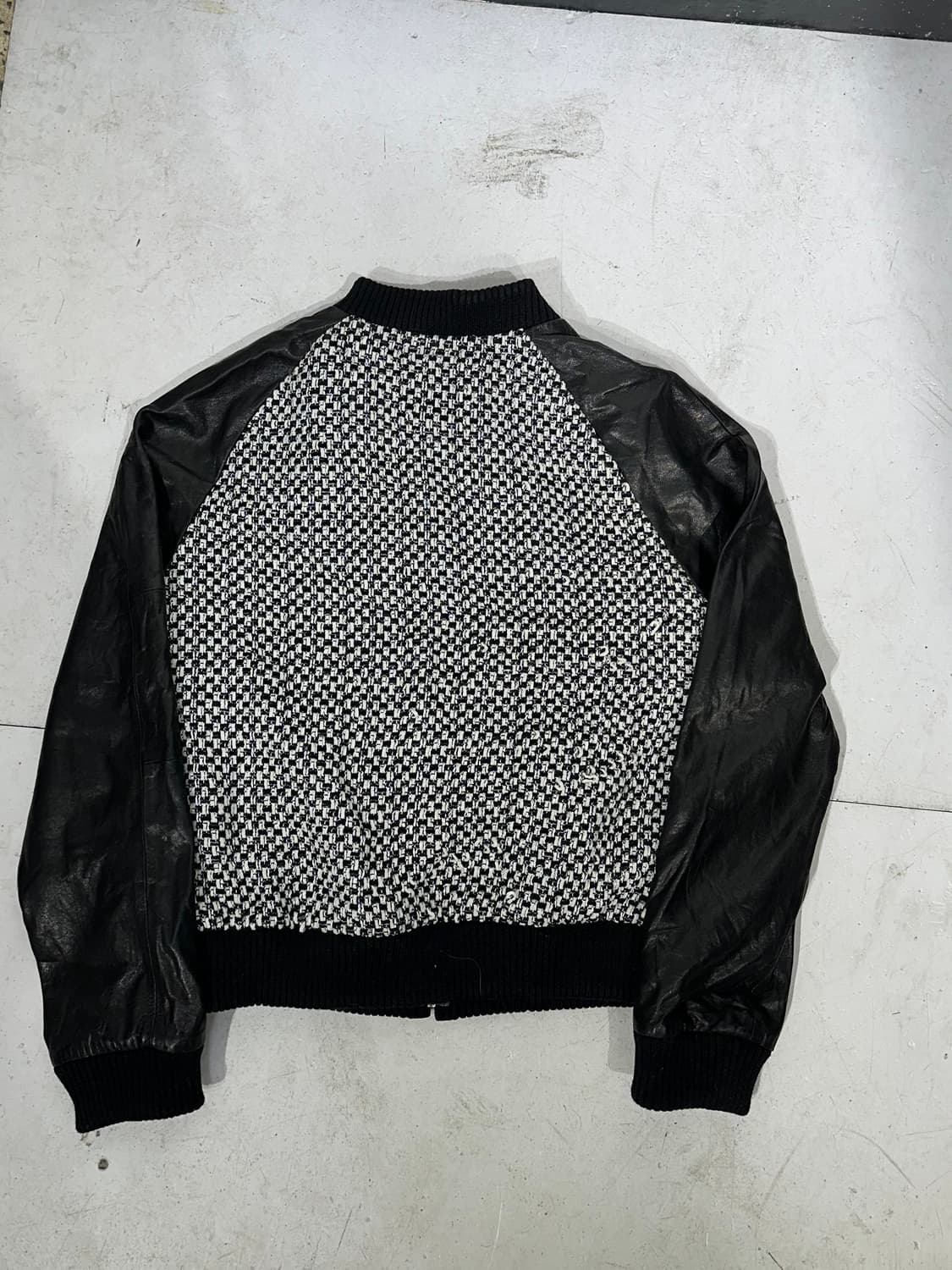 랑방 모노크롬 트위드 레더 가죽자켓 블루종 36 상품이미지8