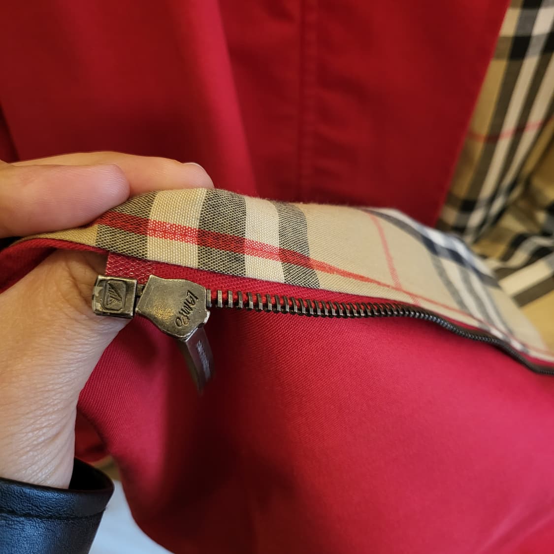 버버리 레드 노바 체크 후드 코트 트렌치 자켓 상품이미지10