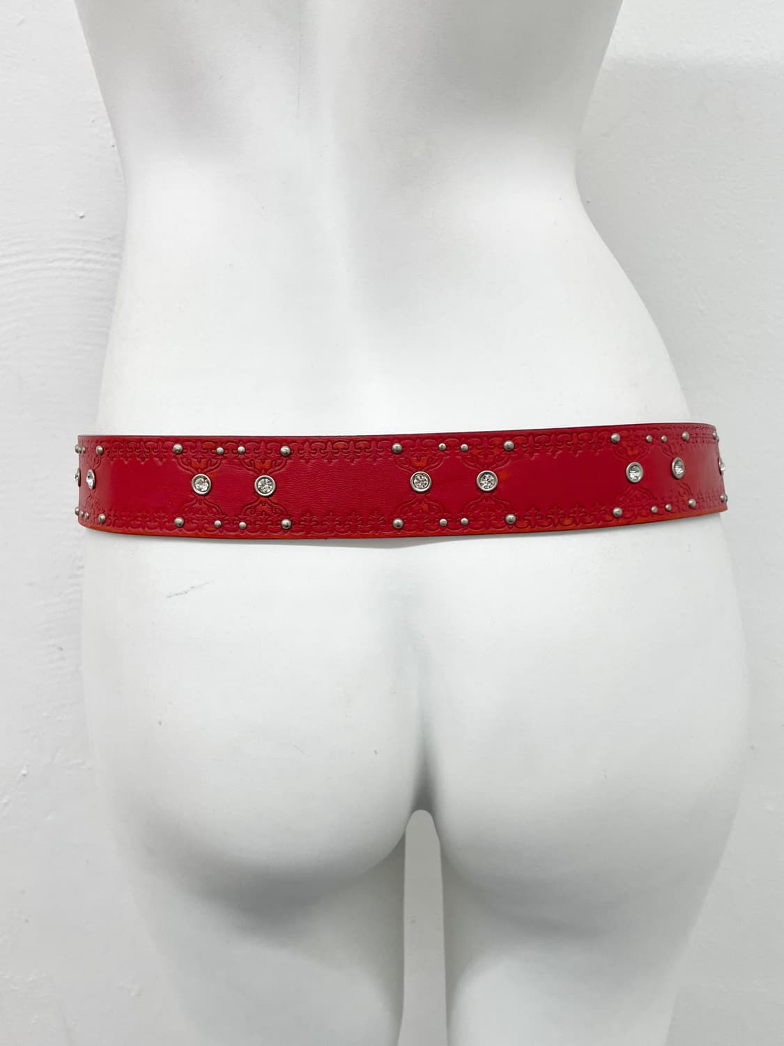 리얼레더 레드 큐빅 버클 벨트 상품이미지6