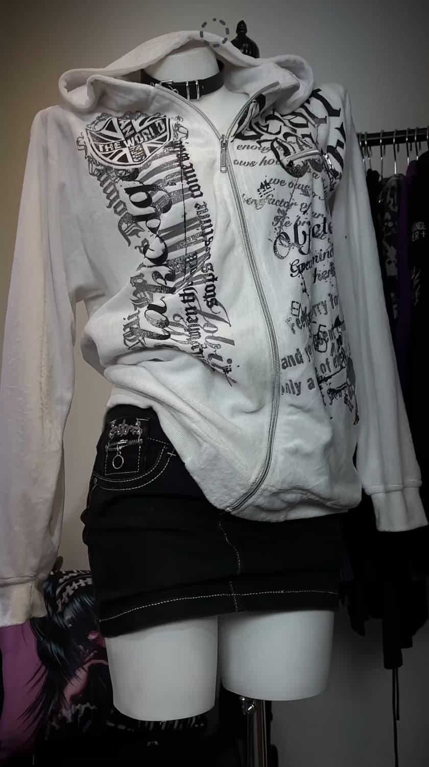 아케호무 빈티지 펑크 화이트 후드집업 데스라이즈 상품이미지2