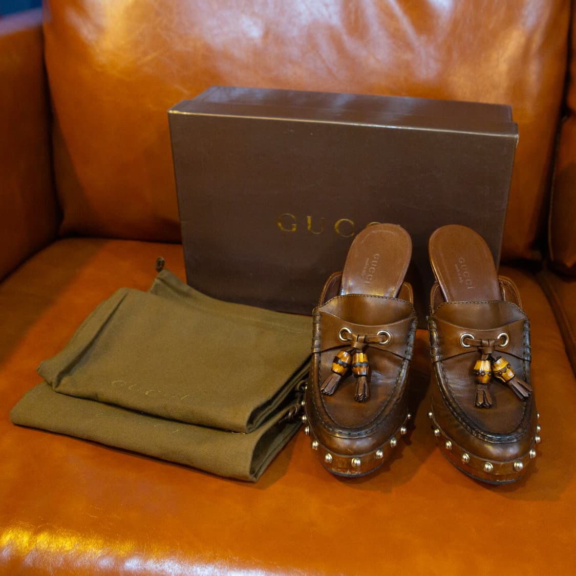 구찌 뱀부 태슬 플랫폼 로퍼 브라운 상품이미지7