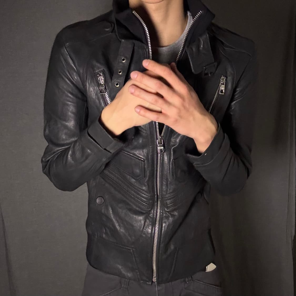 vintage black leather jacket 상품이미지4