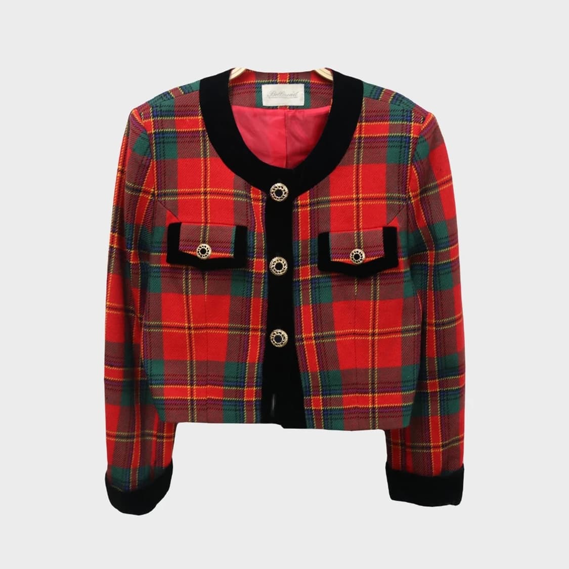 BELLMEA'D 레드 체크 울 크롭 자켓 60405 상품이미지1