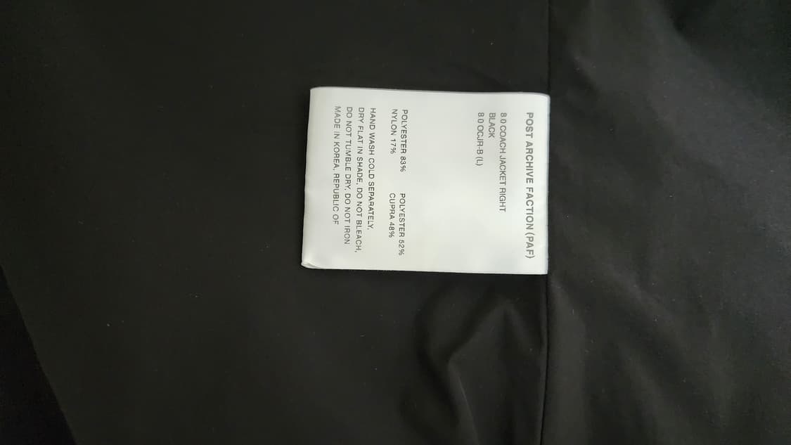 포스트 아카이브 팩션 (파프) 8.0 코치 자켓 라이트 블랙 상품이미지5