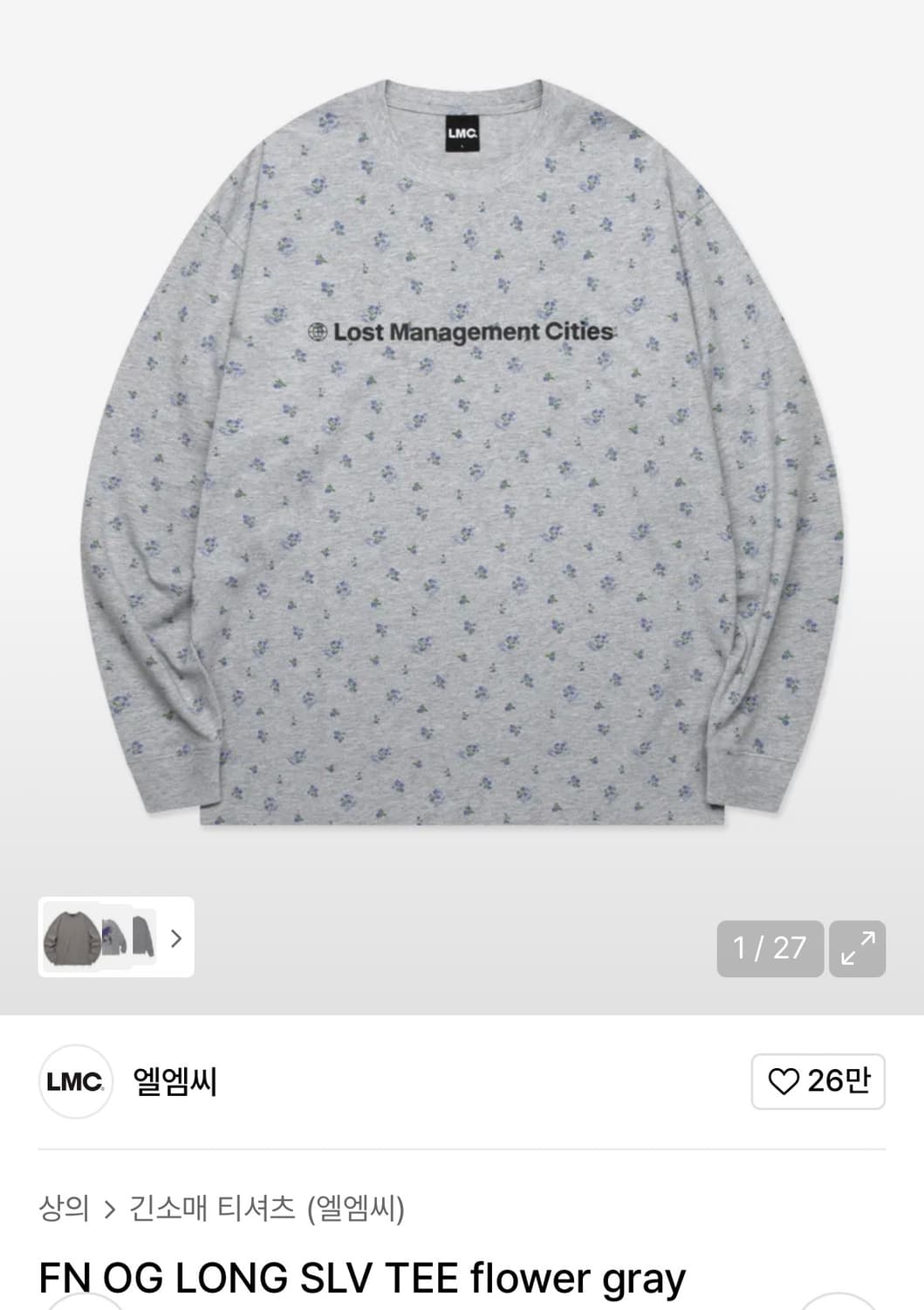 LMC 엘엠씨 FN OG LONG SLV TEE flower gray 상품이미지2