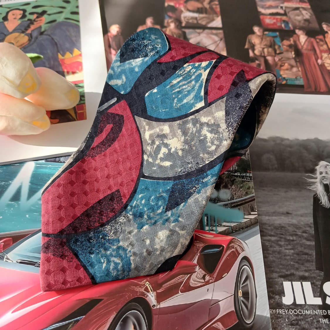 프레스코 실크 레드 패턴 넥타이 9.5cm A+~A등급 A18956
 상품이미지1