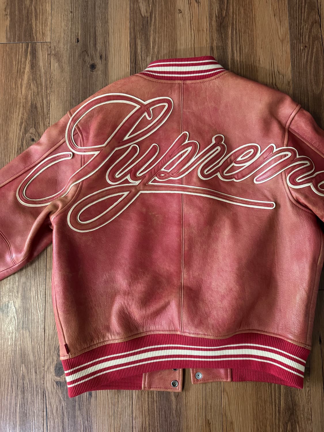 슈프림 원 자켓 레더 바시티 레드 M 상품이미지8