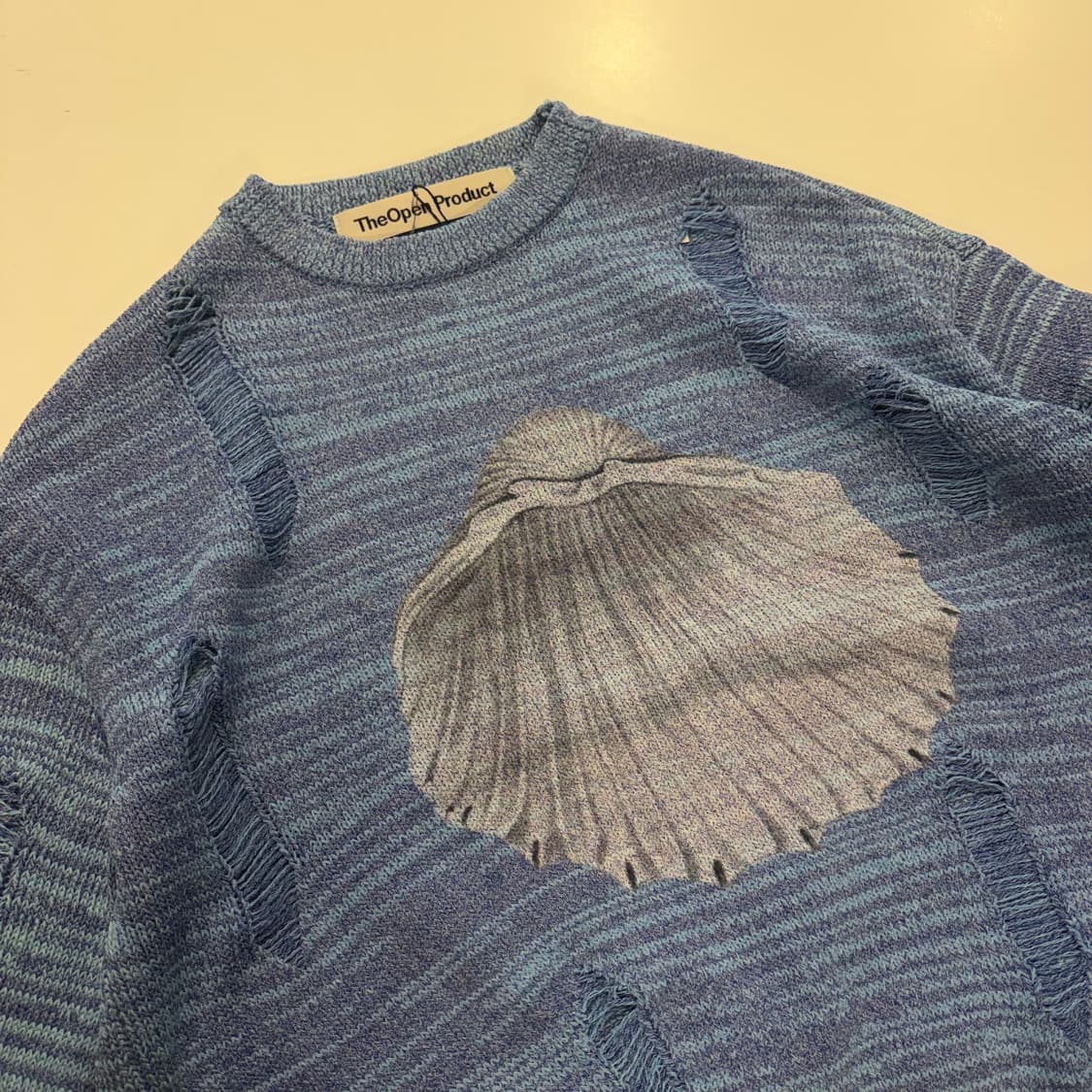 [2] 더오픈프로덕트 쉘 프린트 데미지 니트 스웨터 D803 상품이미지3
