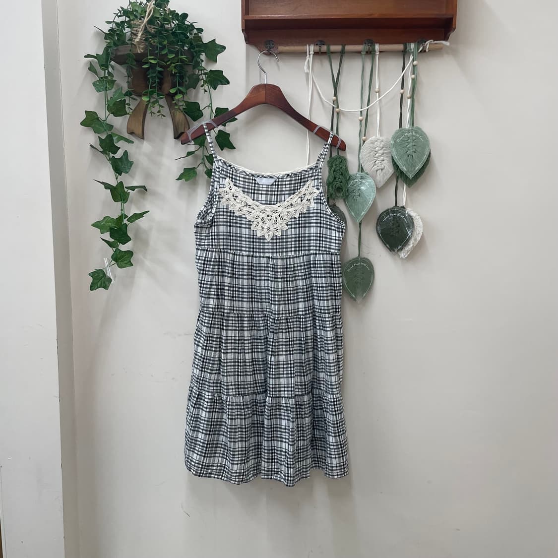 모리 페어리 레이스 포인트 체크 캉캉 끈나시 원피스 상품이미지1