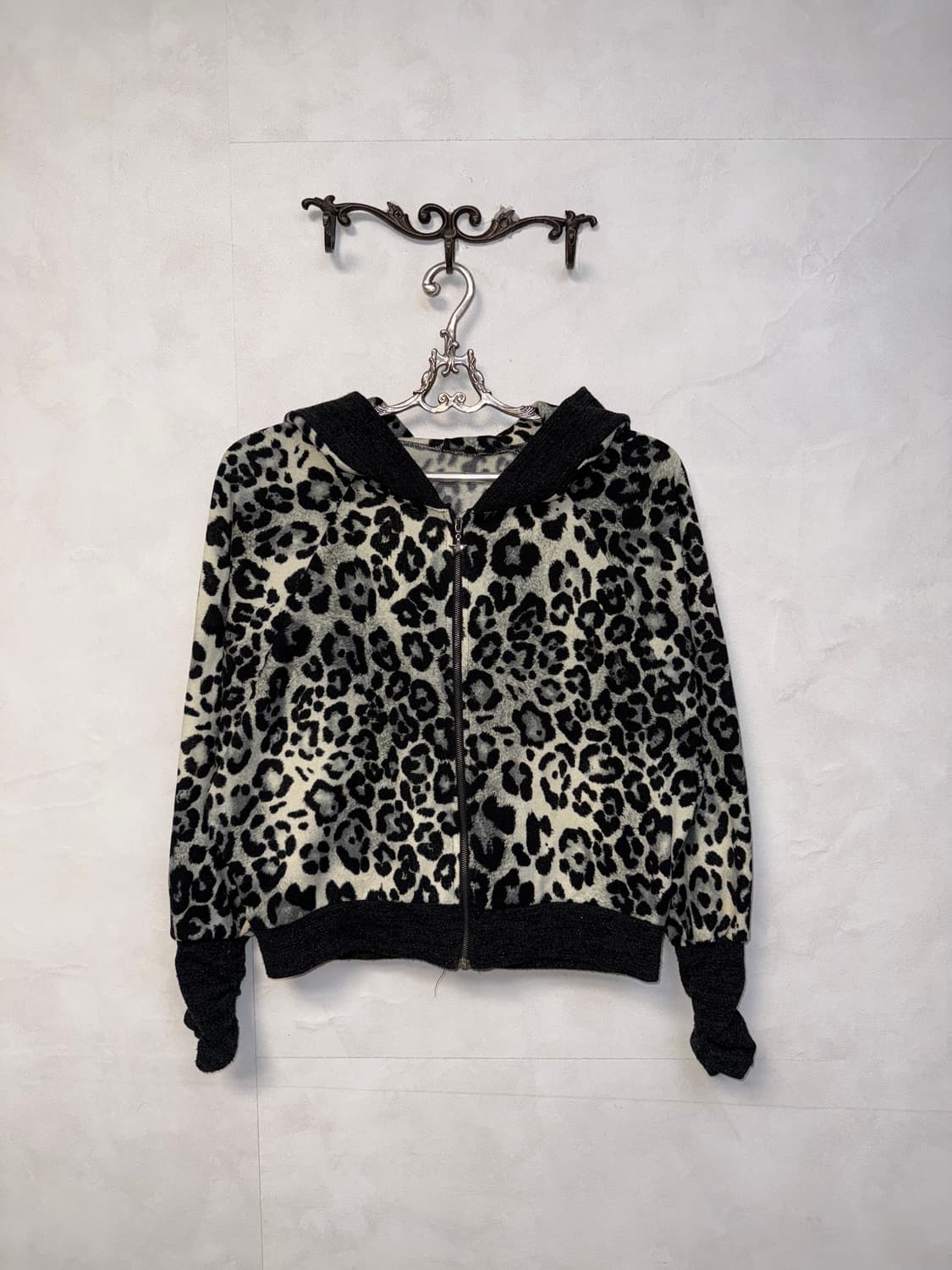 Gray leopard shirring warmer hood zipup 상품이미지2