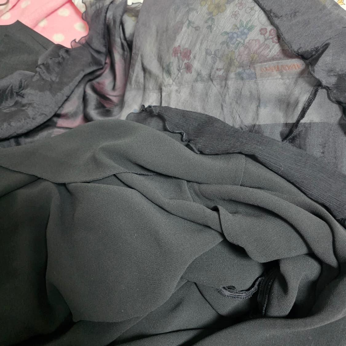 일본x유럽 빈티지)블랙 쉬폰 레이스 플리츠 고딕 셔링 새틴로맨틱 롱원피스 상품이미지3