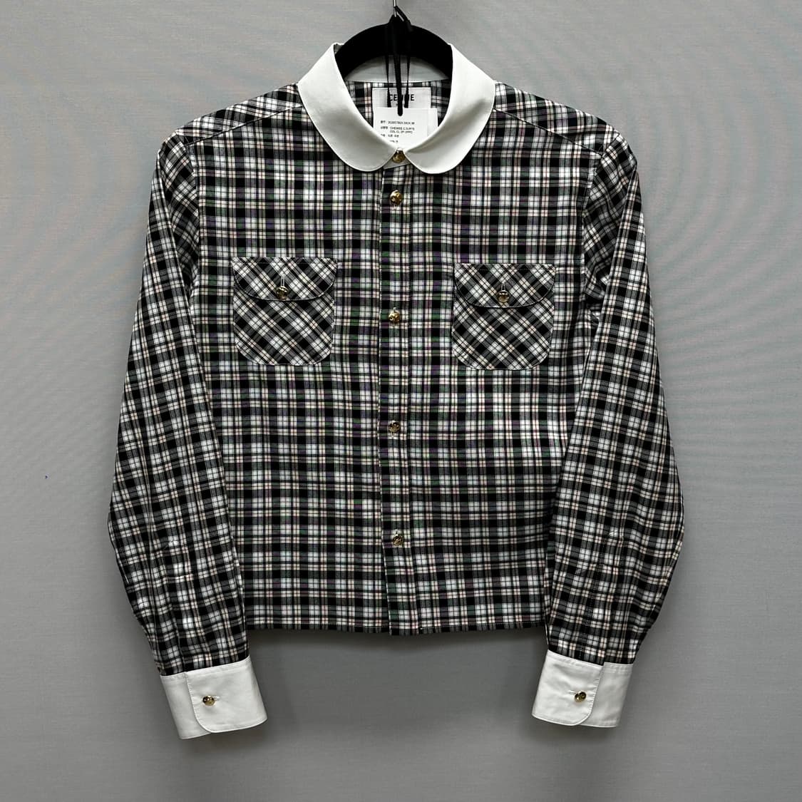 셀린느 크롭 체크 실크 셔츠 (55)  상품이미지1