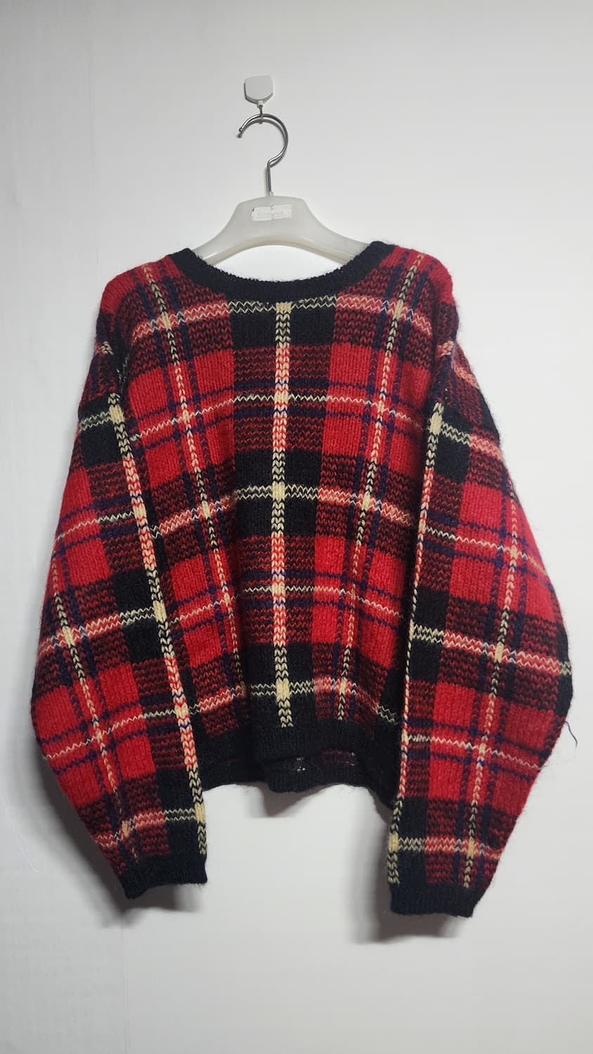 크리스마스 타탄체크 루즈핏 오버핏 크롭 니트 상품이미지1