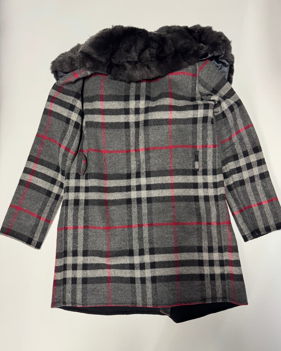 여성 버버리 런던 아카이브 퍼 카라 체크 울 코트 상품이미지2