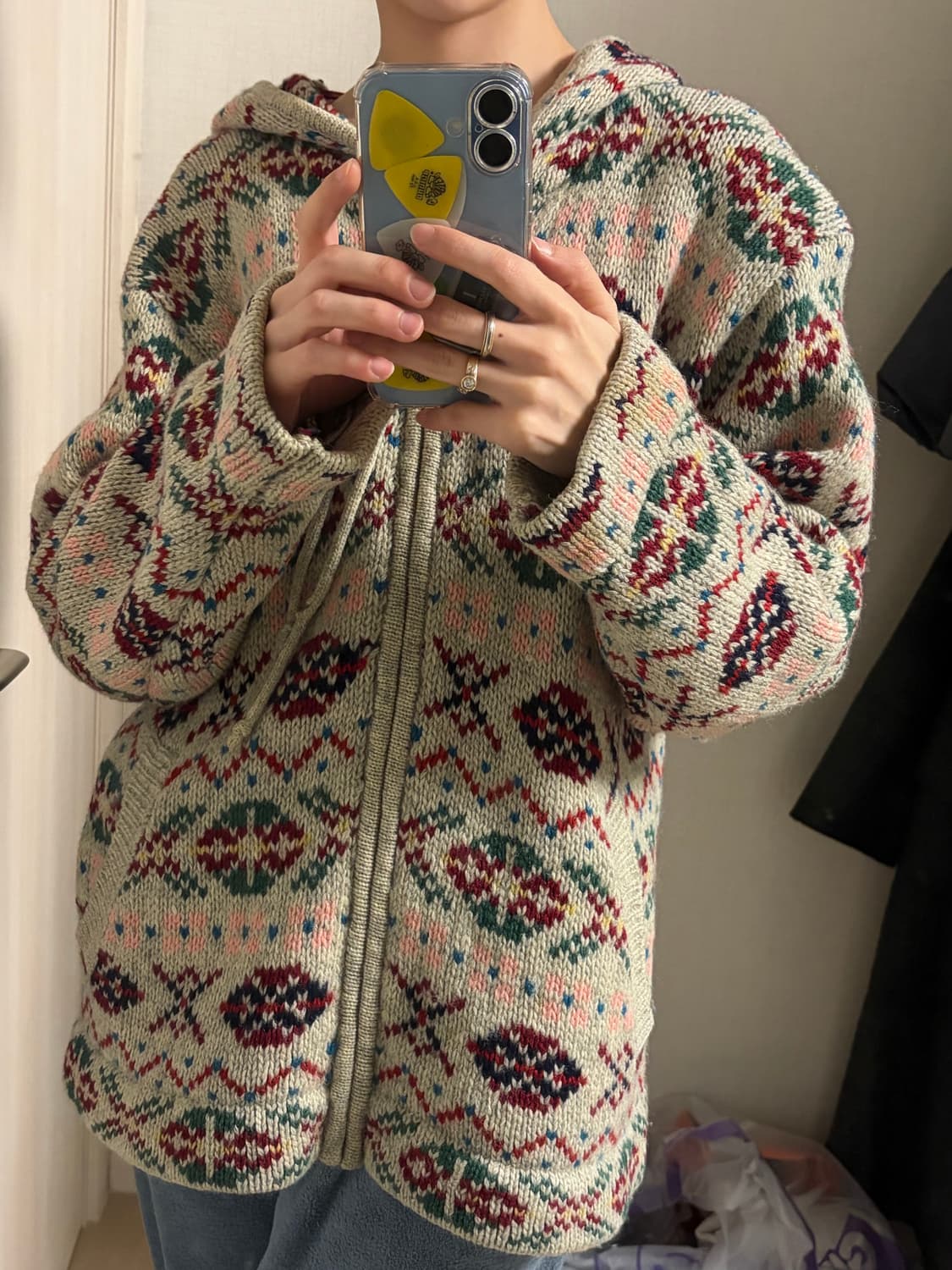빈티지 페어아일 패턴 후드 니트 집업 상품이미지2