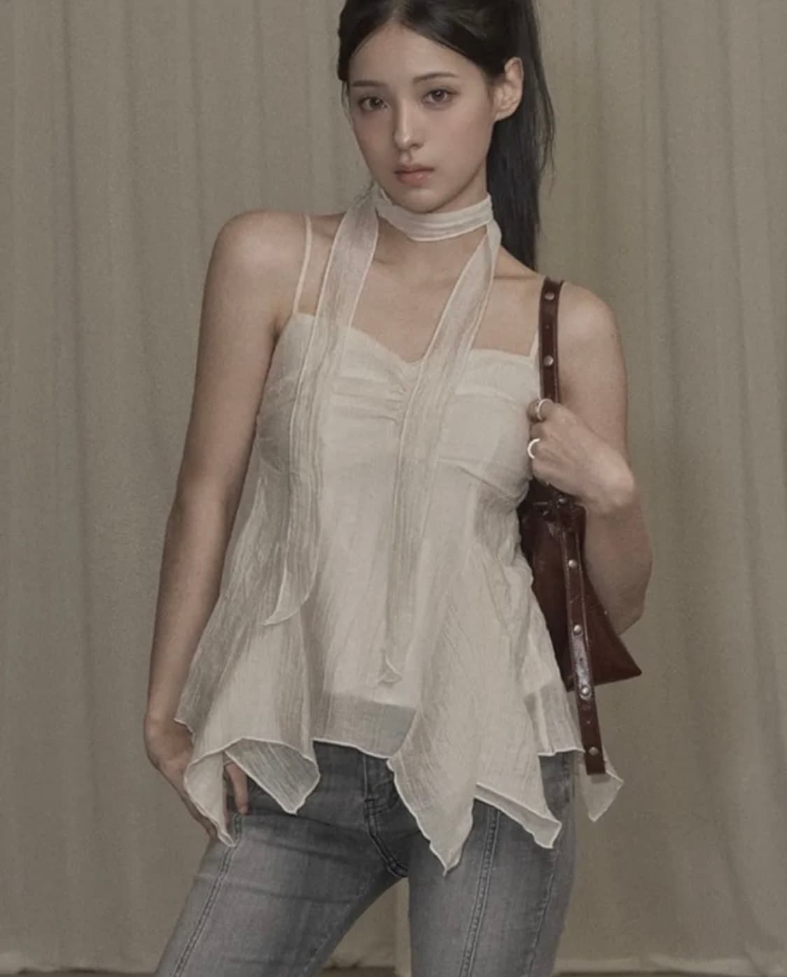 새상품 카키포인트 Ethnic Scarf Top ivory 에스닉 스카프 상품이미지1
