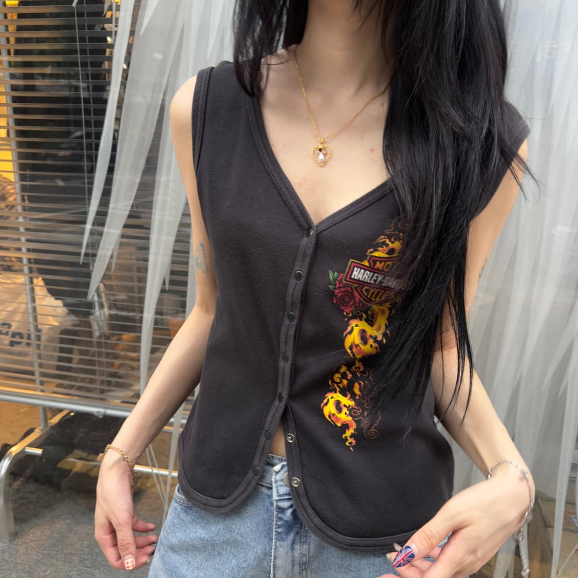 00년대 할리 플레임 스냅 탑 상품이미지4