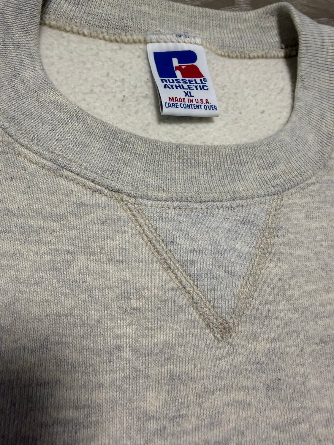 90s usa 러셀 스웻셔츠 그레이(아이보리 스티치) 맨투맨 상품이미지3
