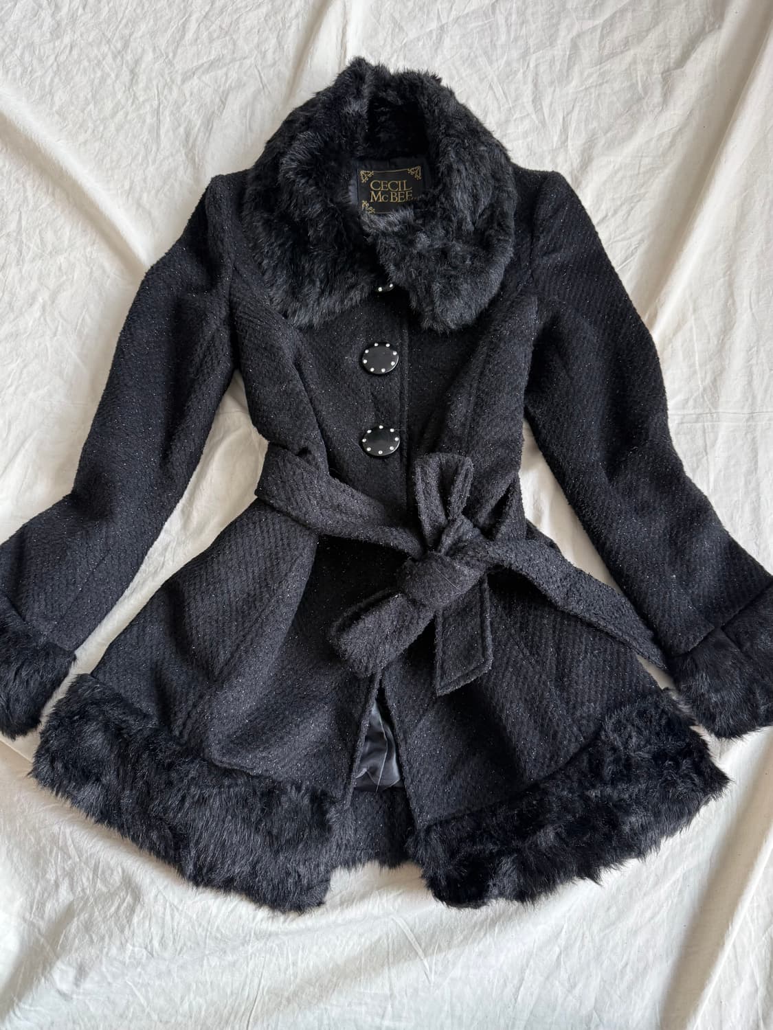 세실맥비 로맨틱고딕 오네갸루 고스로리 펑크 달천 트위드 퍼 트리밍 코트 상품이미지1