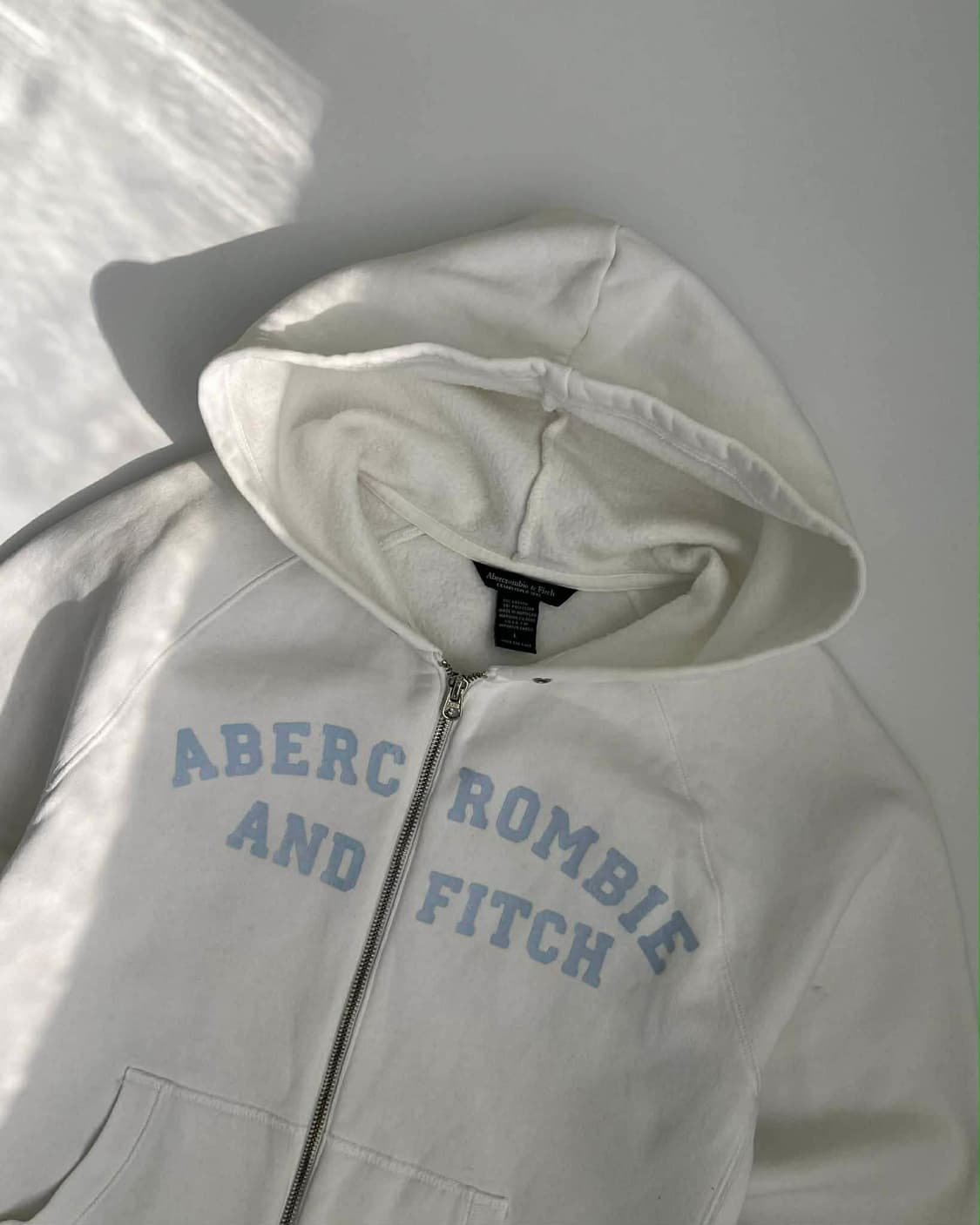 [L] 아베크롬비 Y2K 화이트 크롭 후드집업 스웻 져지 상품이미지5