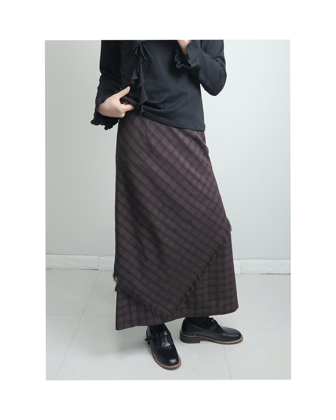 체크 수술 롱 스커트 상품이미지1
