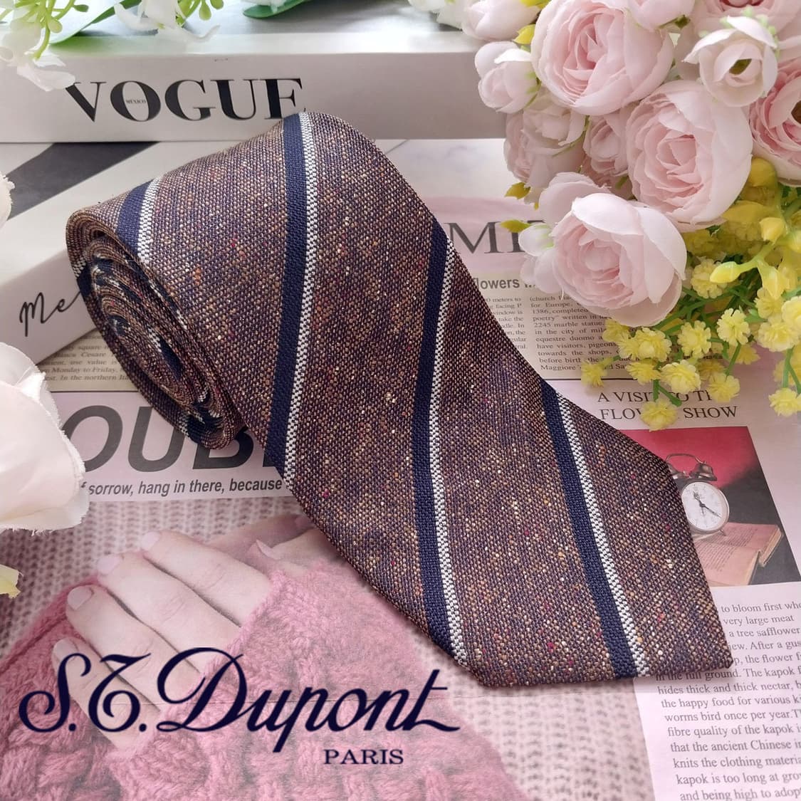 에스티듀퐁 넥타이 브라운 스트라이프 8.2cm A+등급 K2205 상품이미지1