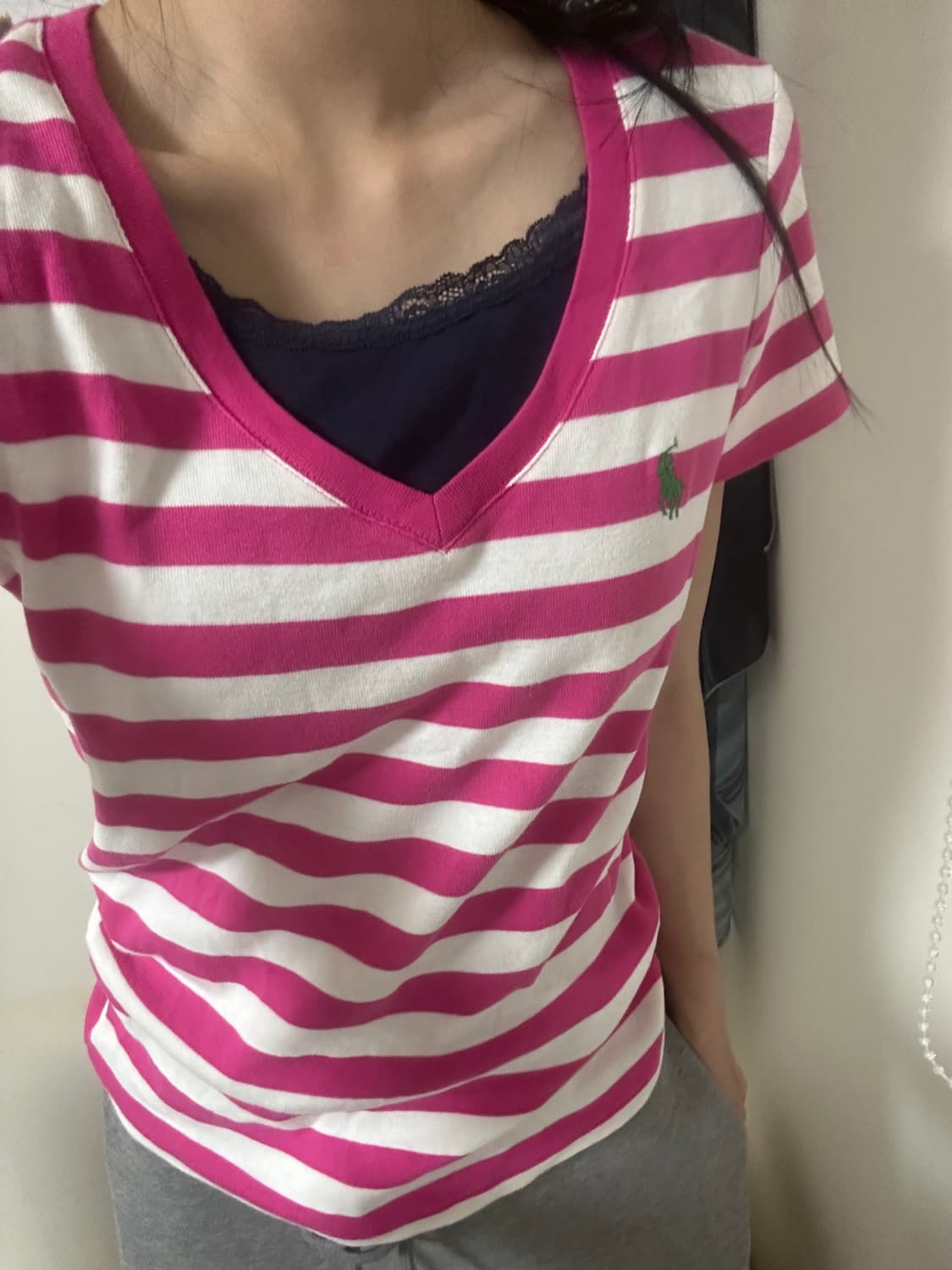 폴로 스트라이프 브이넥 반팔티 상품이미지2