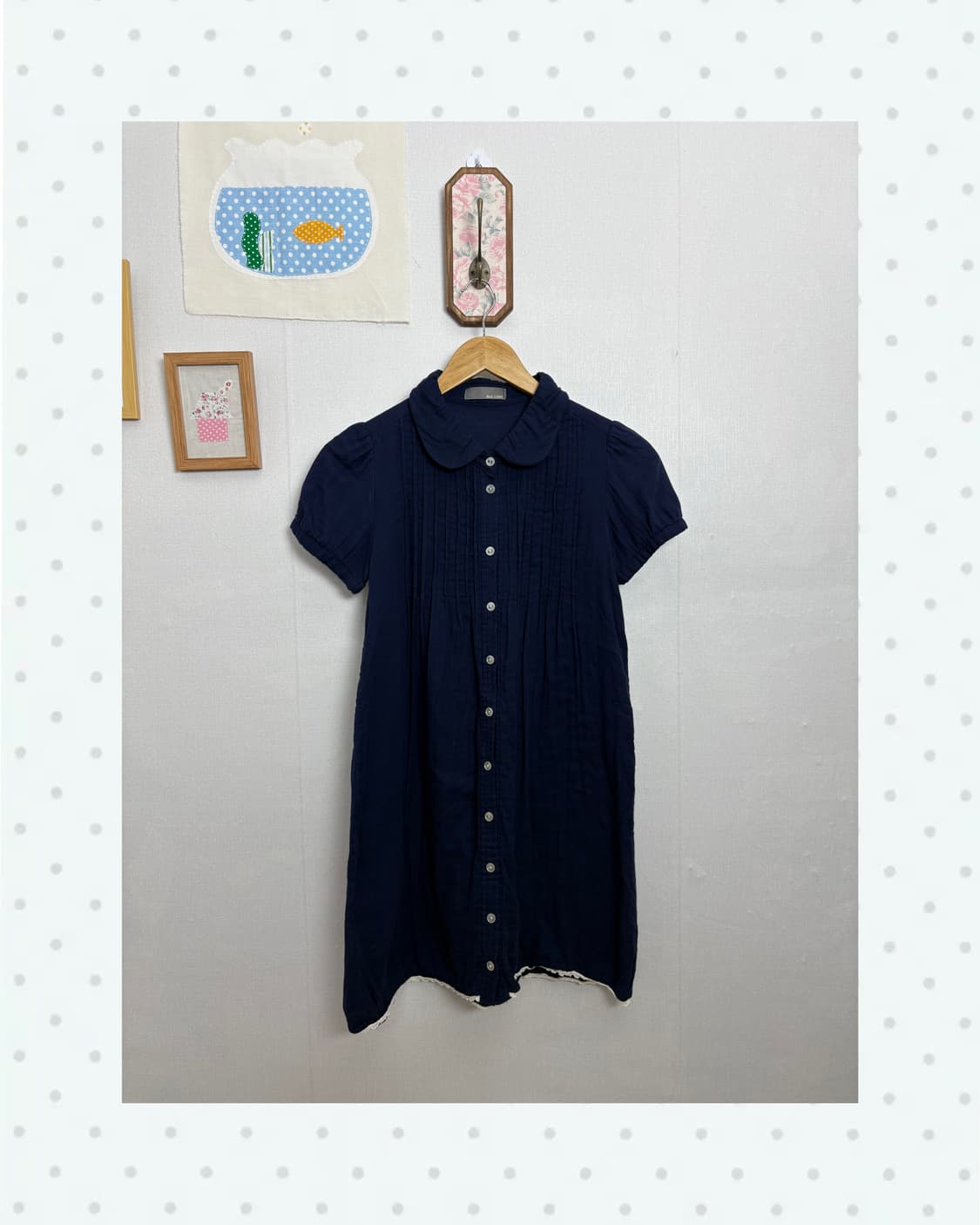 네이비 둥근 카라 반소매 원피스 상품이미지1