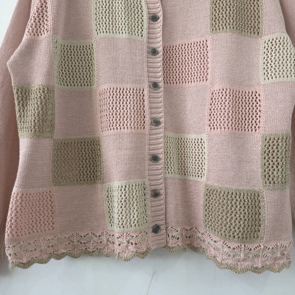 핑크 스퀘어 펀칭 코튼 가디건 상품이미지4