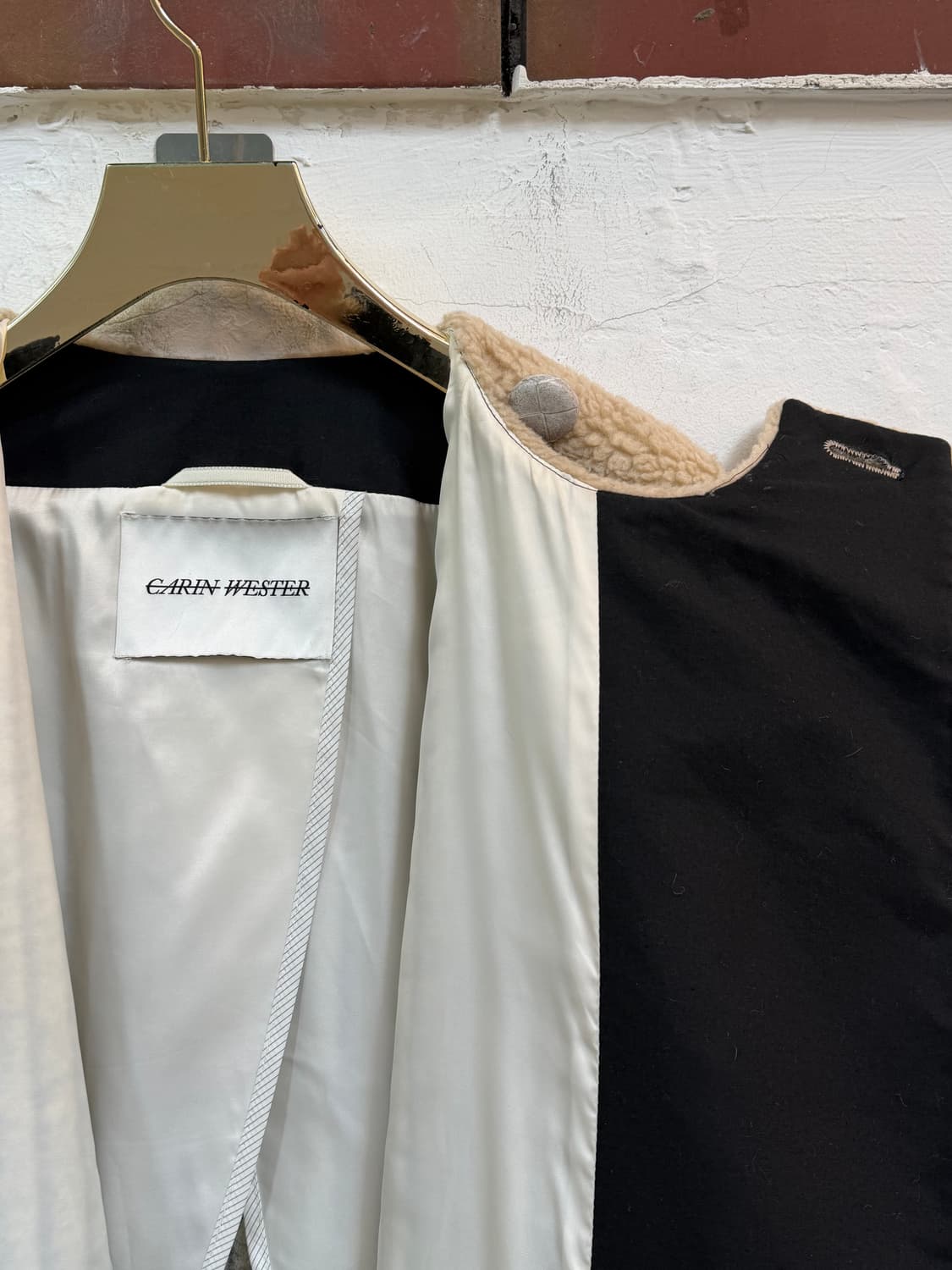 Carin wester 칼라리스 베이지 울 혼방 퍼 코트 XS 상품이미지6