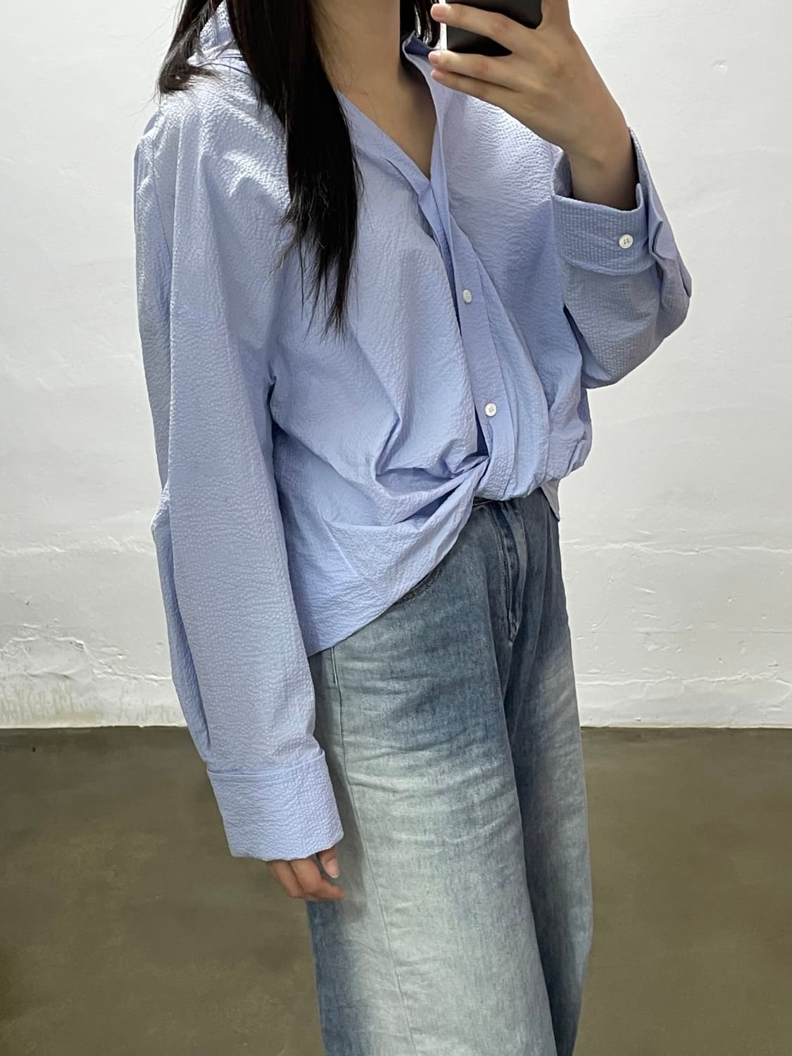 ORR 블루 텍스처 셔츠 M 상품이미지3