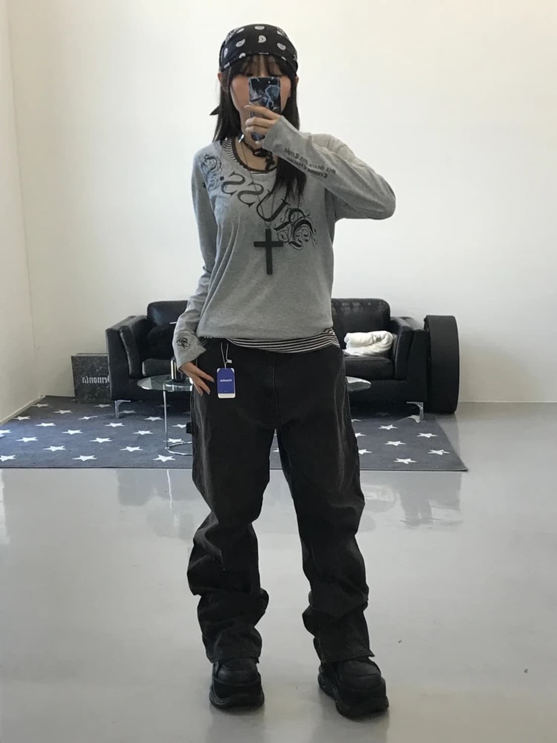 RUSS.K 프린팅 그레이 롱슬리브 상품이미지1