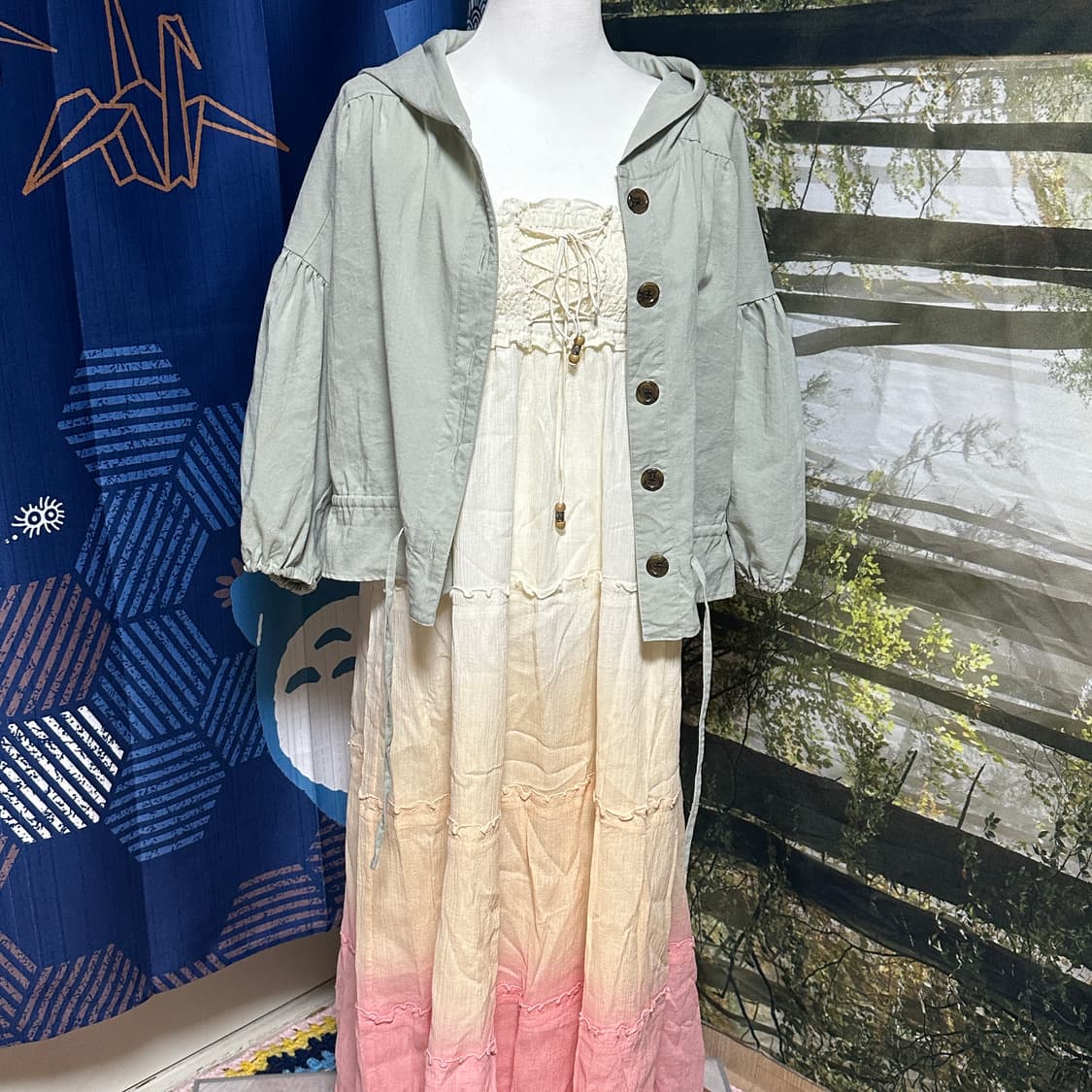 빈티지 모리 모리걸 롱 그라데이션 핑크 복숭아 원피스 상품이미지6