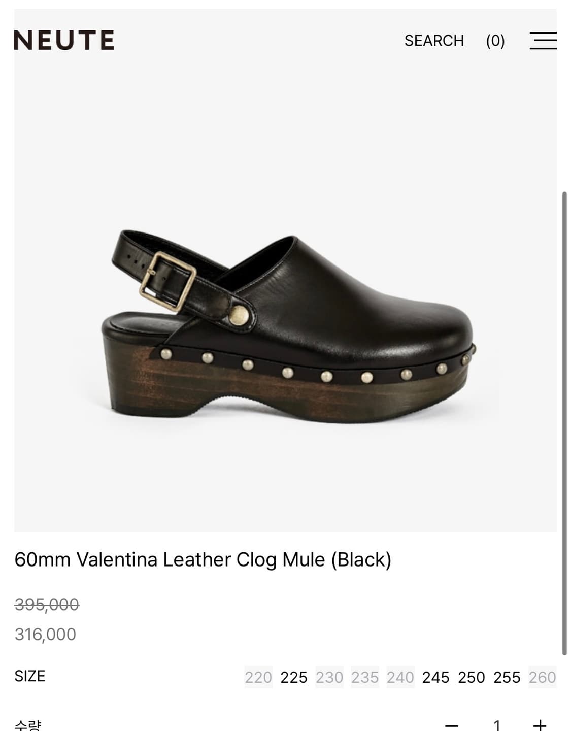 NEUTE 누트 발렌티나 레더 클로그 뮬 (블랙) 235mm 상품이미지7