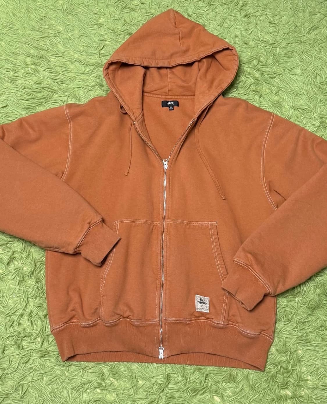 Stussy [XL] 스투시 오렌지브라운 스티치 후드 집업 (투웨이 지퍼 상품이미지1