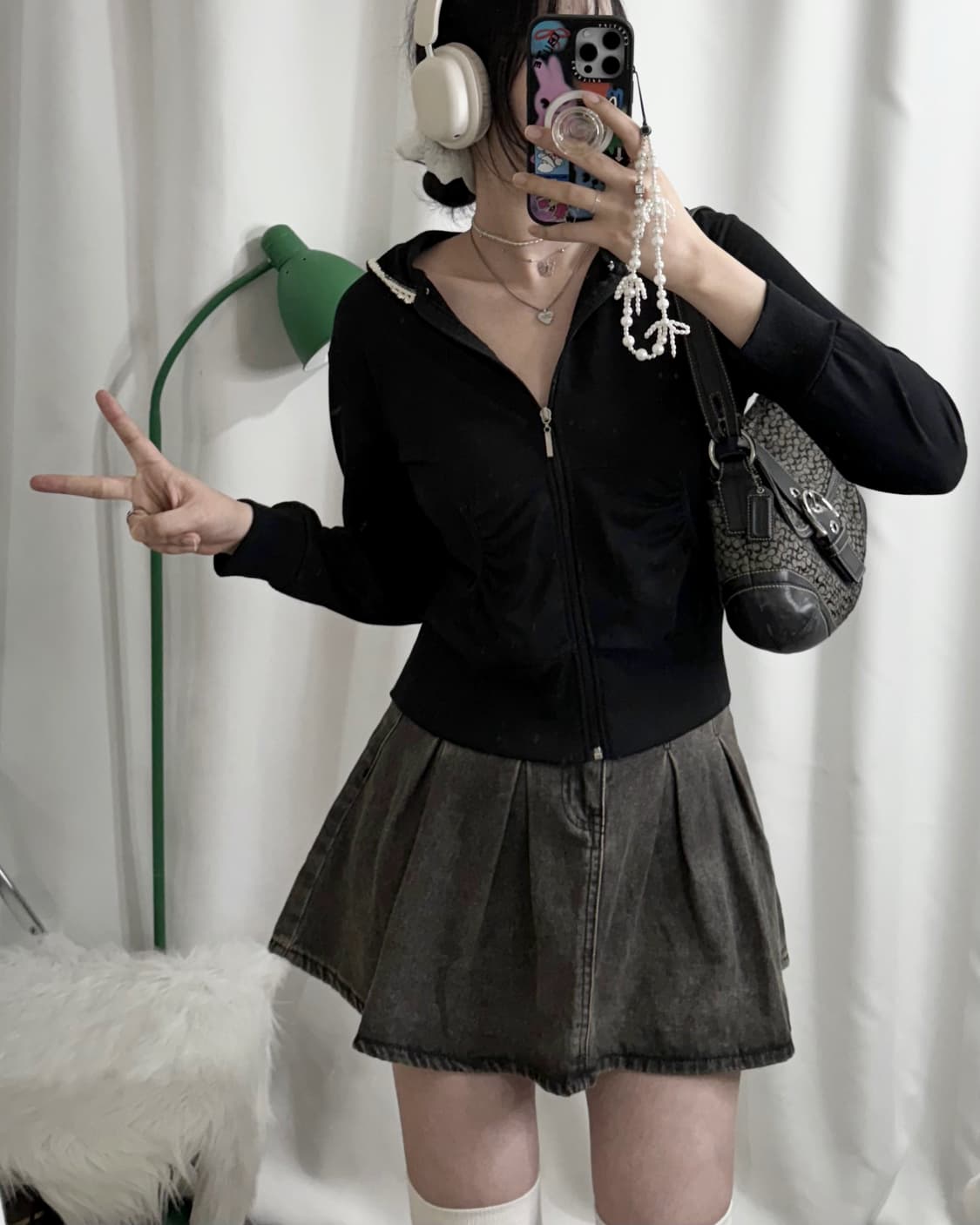 블랙 레이스 셔링 후드 집업 상품이미지5