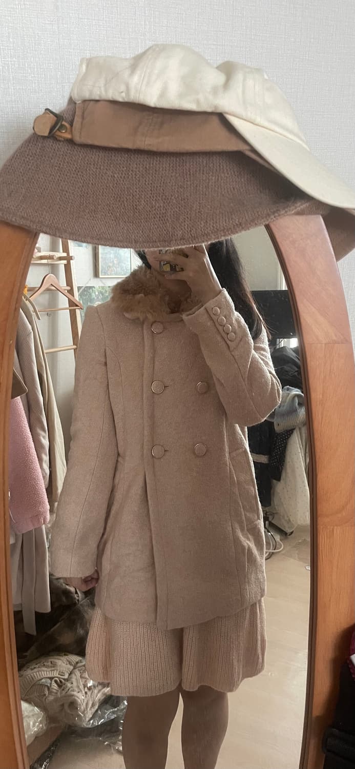 모리걸 빈티지 핑크 퍼 카라 숏코트 상품이미지5