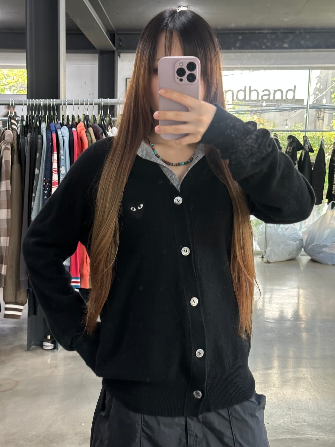 꼼데가르송 블랙로고 울 가디건 상품이미지1